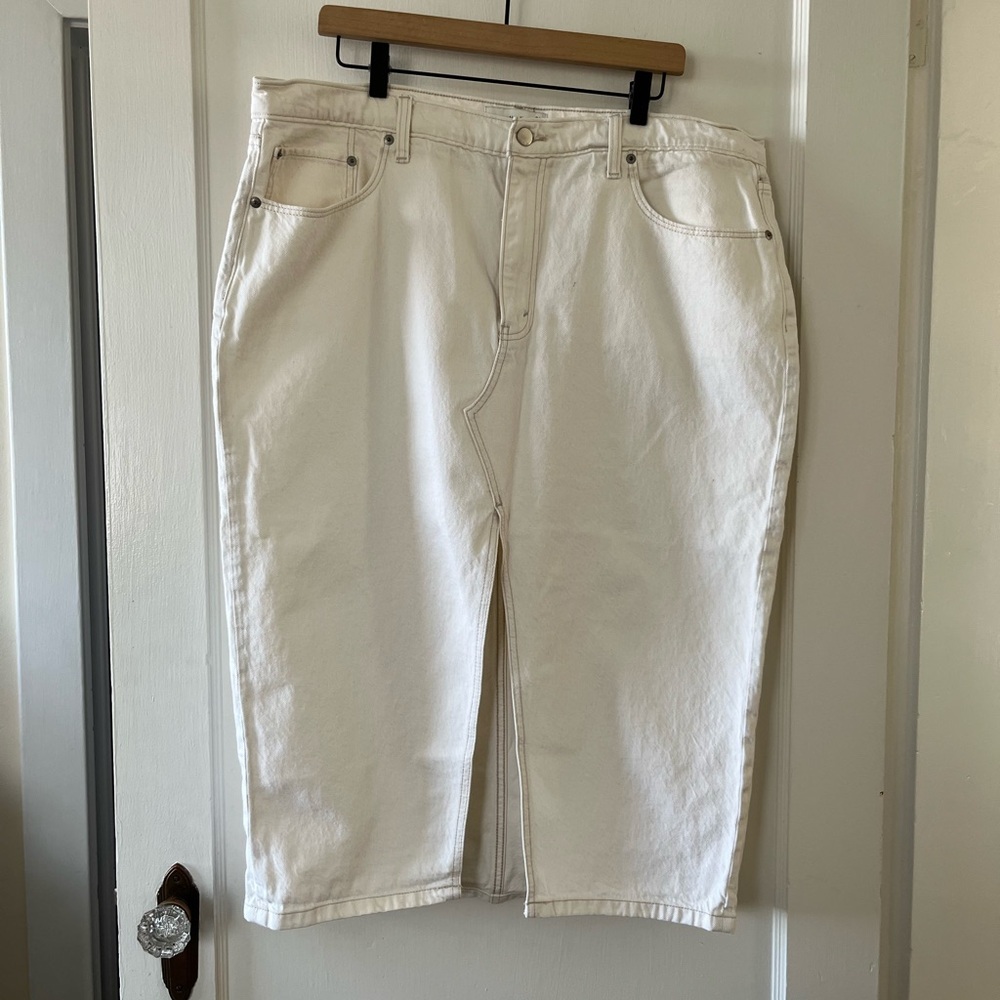 Cream denim midi skirt